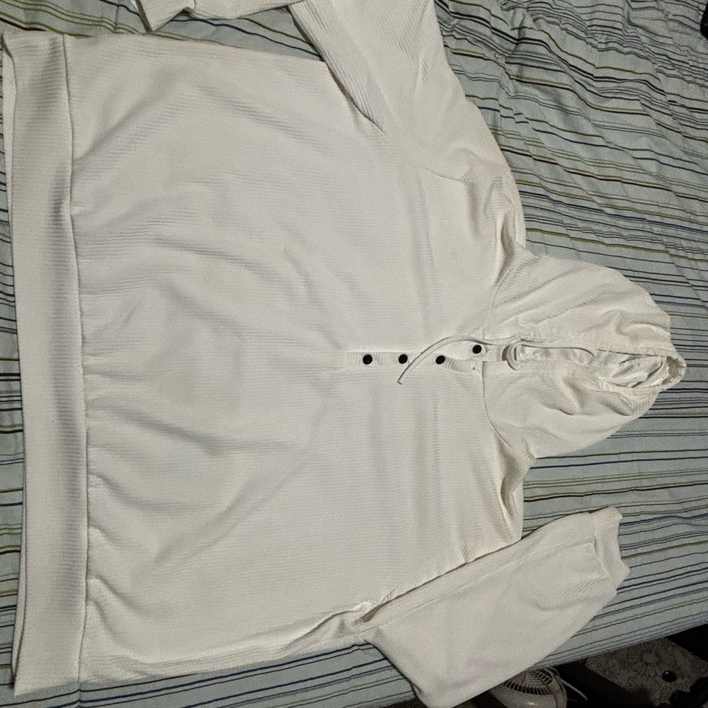 White Hooded Pullover with Buttons